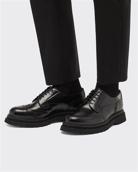 prada wingtips|Black Brushed Leather Derby Brogue Shoes .